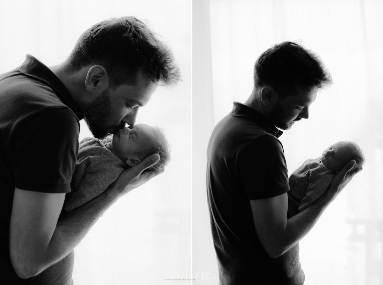 photo de papa et bébé en noir et blanc