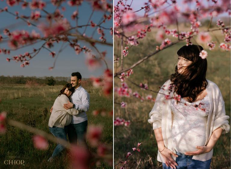photos grossesse en extérieur arbre fleurs